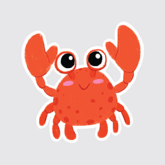 Crab Cute sea animals in crayon style for stickers, icons, logos, etc.