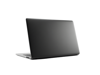 Set of black space grey laptops shown from multiple angles, highlighting sleek, modern, minimalist design — perfect for mockups, tech concepts, and branding on transparent background.