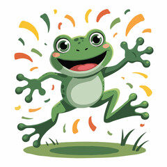 frog character design illustration posing happy