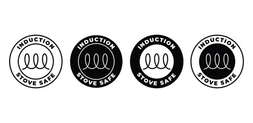 Induction Stove Safe Icons Black and White Circular Symbols Vector Design