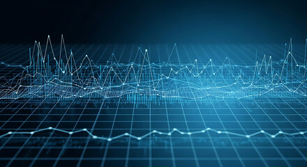 Data Visualization Abstract Network Graph with Blue Lines on Grid, Business Analytics and Future Technology