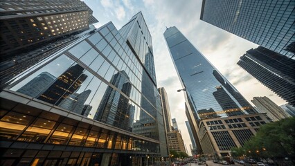 Naklejka premium Futuristic skyscrapers building company city low angle