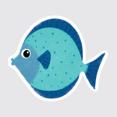 Fish Cute sea animals in crayon style for stickers, icons, logos, etc.