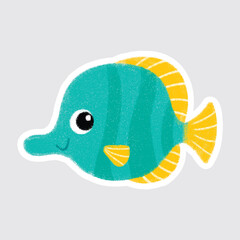 Fish Cute sea animals in crayon style for stickers, icons, logos, etc.