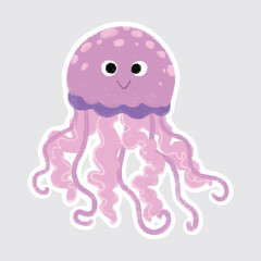 Jellyfish Cute sea animals in crayon style for stickers, icons, logos, etc.