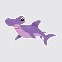 Hammerhead Shark Cute sea animals in crayon style for stickers, icons, logos, etc.