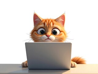 A fluffy cat looks puzzled while staring at a laptop, as if it doesn’t understand a single thing.