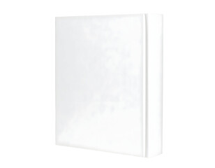 Blank white book cover on display