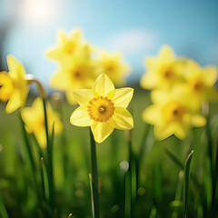 Fototapeta premium Blooming Yellow Daffodils in Spring Sunshine