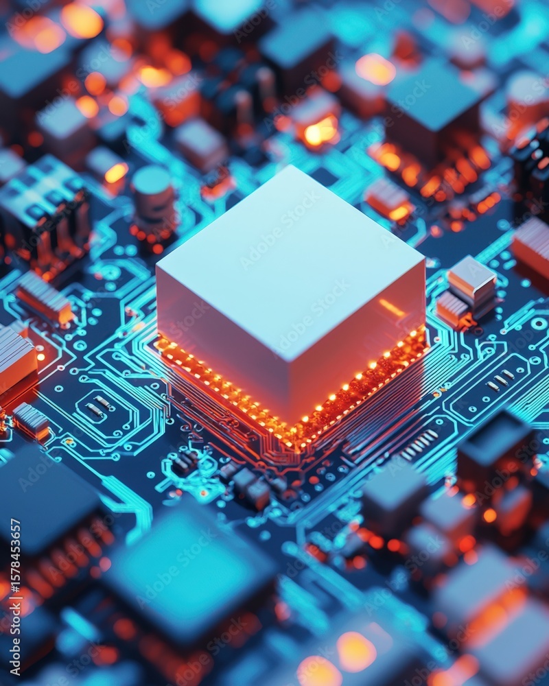 Poster advanced microchip highlighting electronic circuitboard technology