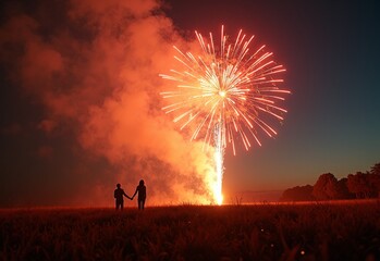 Festive Fireworks display with bonfire during high-key lighting