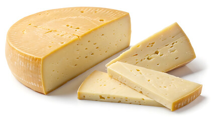 Asiago cheese wedge dairy product isolated on white background for gourmet recipes