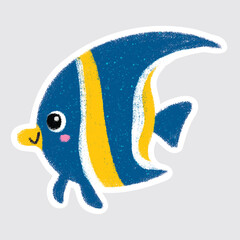 Moorish idol Cute sea animals in crayon style for stickers, icons, logos, etc.