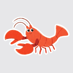 Lobster Cute sea animals in crayon style for stickers, icons, logos, etc.