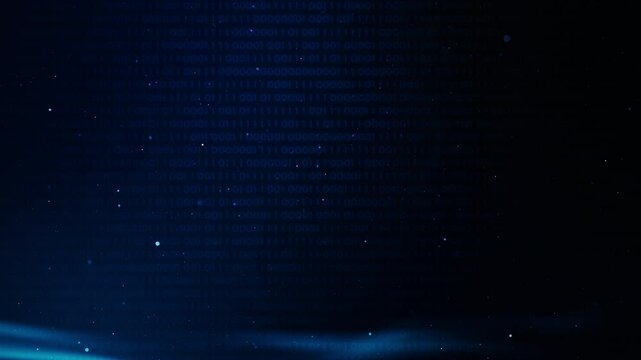 Dark Binary Code Background with Subtle Wave Motion and Tech Grid Overlay