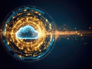 Glowing Cloud Within Futuristic Orb Symbolizing Secure Cloud Computing
