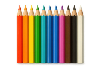 Fototapeta premium Vibrant colored pencils standing vertically, displaying rainbow spectrum on clean background