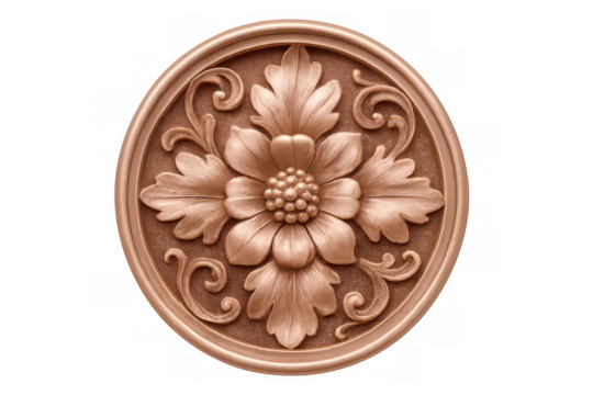 Classic decorative element with floral pattern, isolated on transparent background, ideal for interior design projects