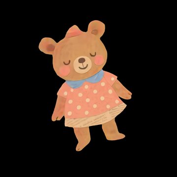 Cute dancing bear illustration animation isolated asset, transparent 4K video, alpha channel, ProRes 4444