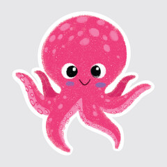 Octopus Cute sea animals in crayon style for stickers, icons, logos, etc.