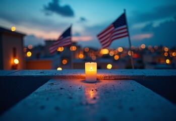 Blue Rooftop with American flags during candlelight
