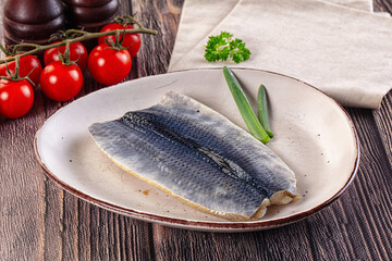 Salted herring fillet with skin