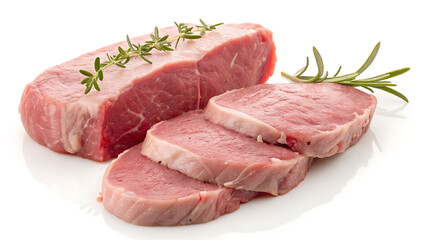 Fototapeta premium Veal raw tender calf meat isolated on white background for gourmet steak and fine dining