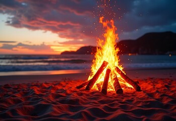 Red Beach bonfire with celebration during natural light