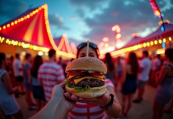 Patriotic Patriotic festival with burgers during vibrant