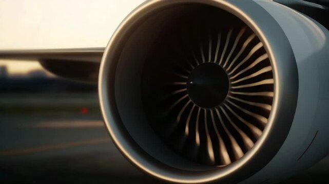 Ultra-detailed close-up of a spinning turbojet engine