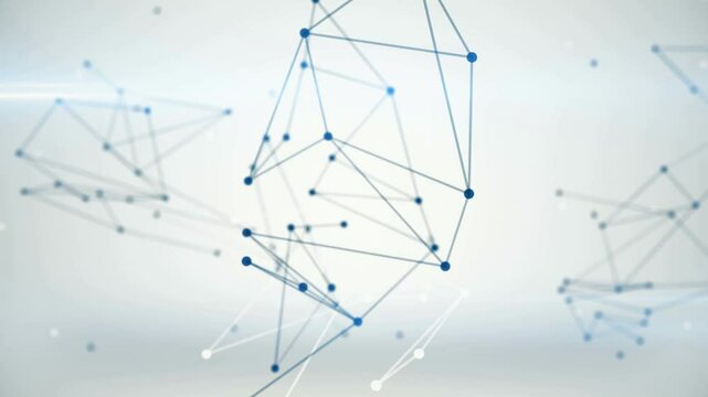 blue wireframes and dots floating on a white background