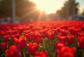 Red Garden with patriotic attire during natural light