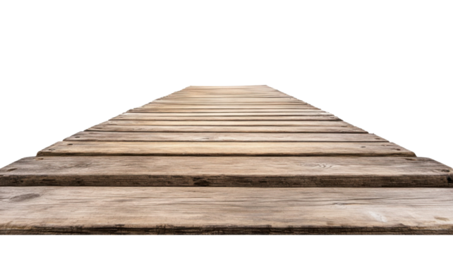 Wooden pier path extending over water in natural scenic setting on white background - Powered by Adobe