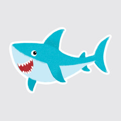 Shark Cute sea animals in crayon style for stickers, icons, logos, etc.