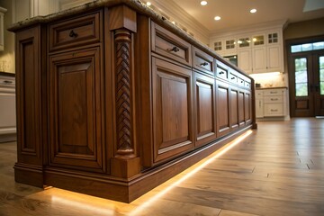 Luxurious Dark Wood Kitchen Island Base with Integrated Lighting