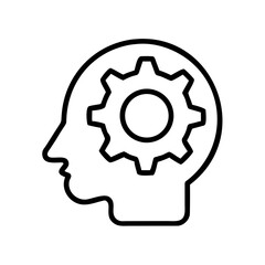 Human head silhouette with gear icon symbolizing thought process  