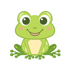 Cute cartoon vector of a smiling baby frog, simple flat design.