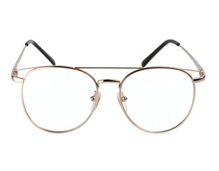 Fototapeta premium Elegant round eyeglasses on black backdrop