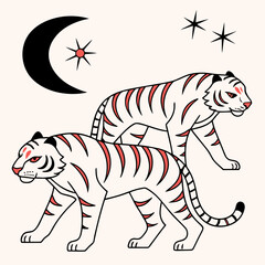 Obraz premium a couple of tigers with a moon and stars