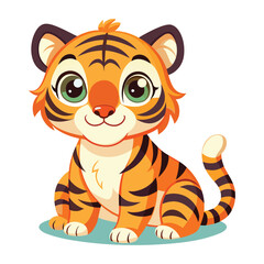 Fototapeta premium A cute cartoon baby tiger cub vector illustration, isolated for your wild animal and nature art projects