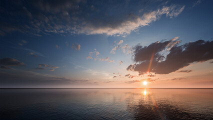 Tranquil seascape with calm water reflecting soft cloud patterns and an open sky. Ideal for...