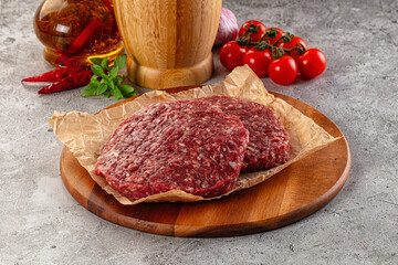Raw beef burger cutlet for grill