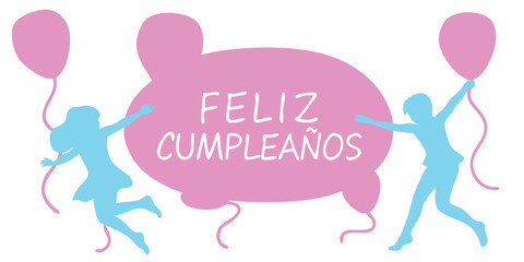 Festive figures with balloons birthday celebration