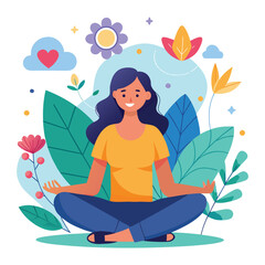 Cartoon vector illustration of a woman with lotus yoga pose, perfect for health and relaxation fitness art
