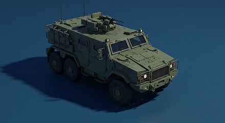Armored military vehicle on blue background