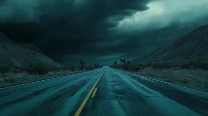 Stormy landscape road