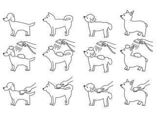 いろいろな犬のポーズ 線画