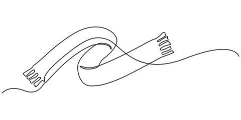 Obraz premium Scarf one line drawing vector. concept of dressing warmly, cold snap or autumn-winter season, single continuous line drawing scarf, Autumn scarf continuous one line drawing, single line art element. 