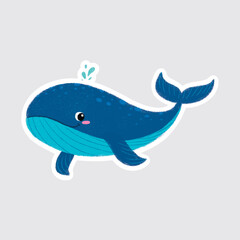 Whale Cute sea animals in crayon style for stickers, icons, logos, etc.