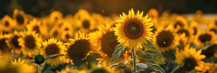 Fototapeta premium selective focus of sunflowers in field